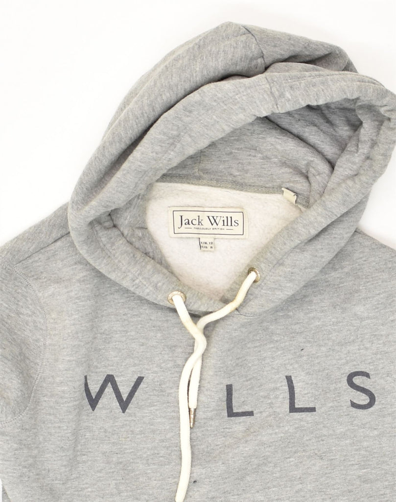 JACK WILLS Womens Graphic Hoodie Jumper UK 12 Medium  Grey Cotton | Vintage Jack Wills | Thrift | Second-Hand Jack Wills | Used Clothing | Messina Hembry 