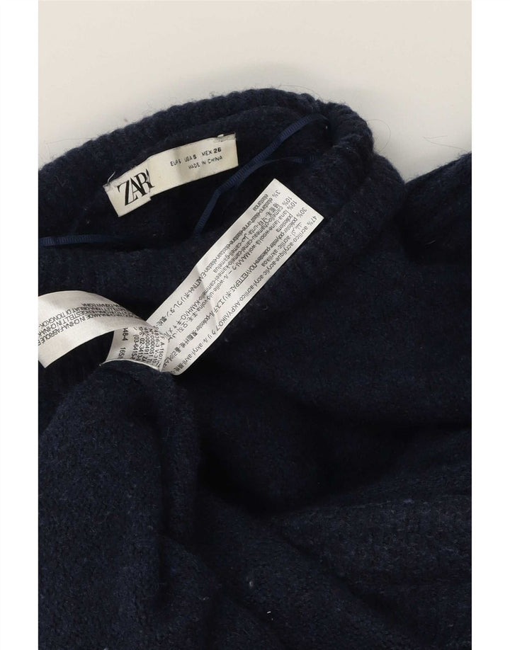 Marks & Spencer Womens Longline Roll Neck Jumper Sweater UK 10 Small Navy B
