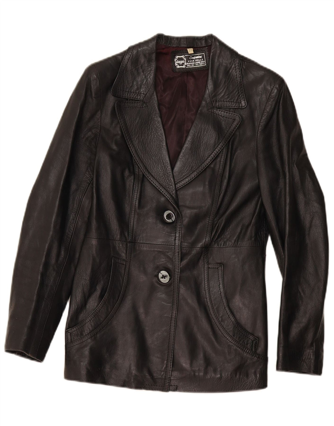 Vintage Womens 2 Button Leather Blazer Jacket IT 44 Medium Black Leather