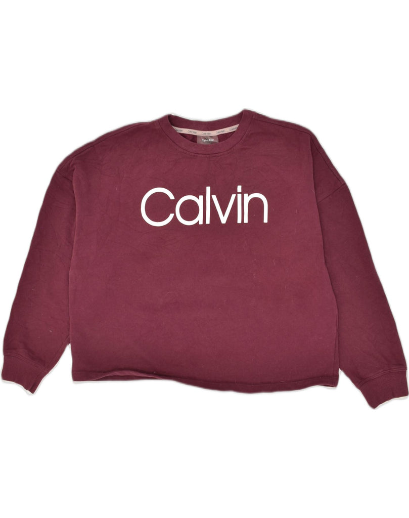 CALVIN KLEIN Womens Oversized Sweatshirt Jumper UK 14 Medium Maroon Cotton | Vintage Calvin Klein | Thrift | Second-Hand Calvin Klein | Used Clothing | Messina Hembry 