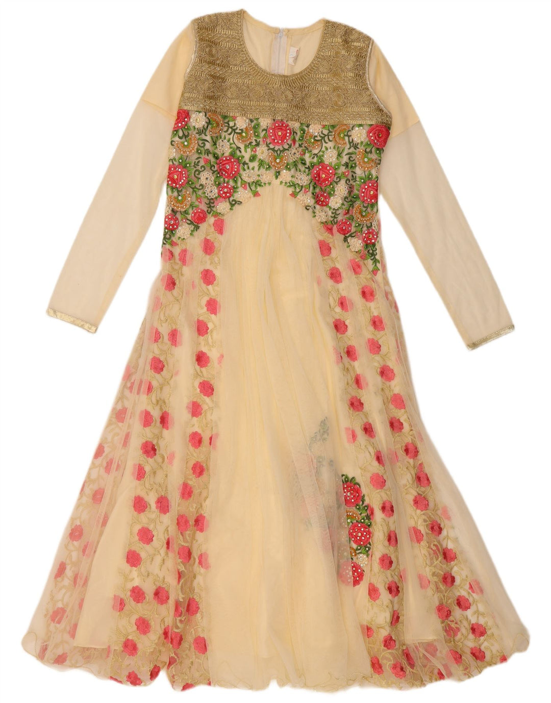 VINTAGE Womens Long Sleeve A-Line Dress US 6 Medium Beige Floral