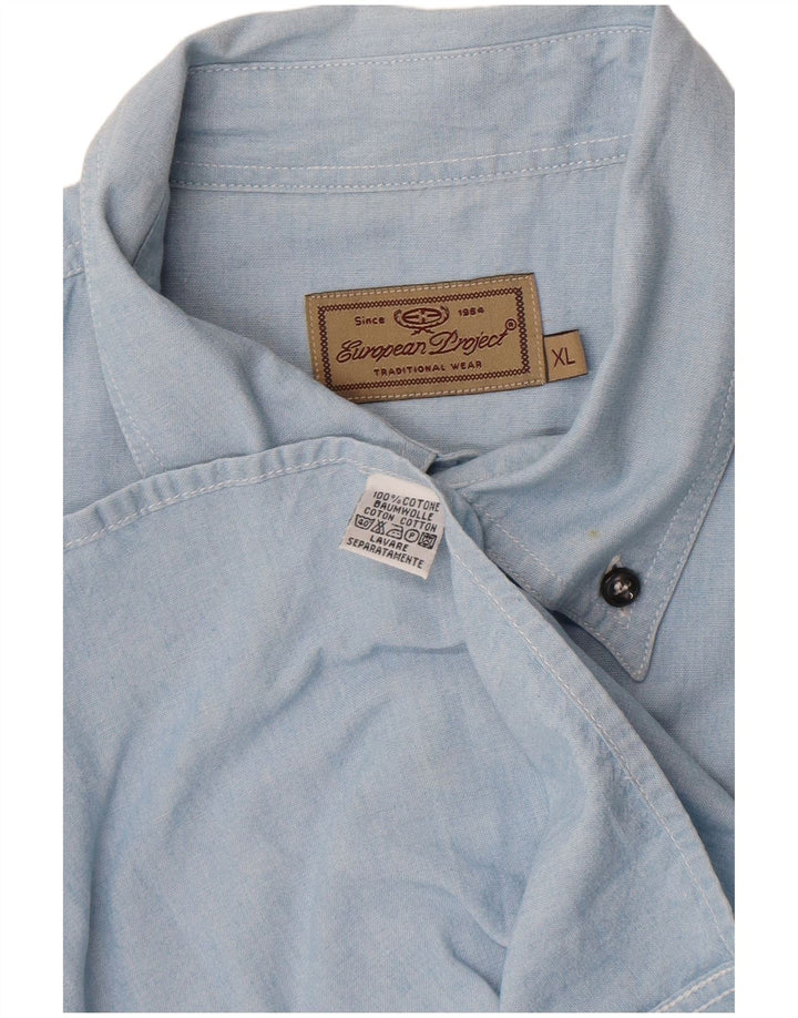 European Project Mens Short Sleeve Shirt XL Blue Cotton