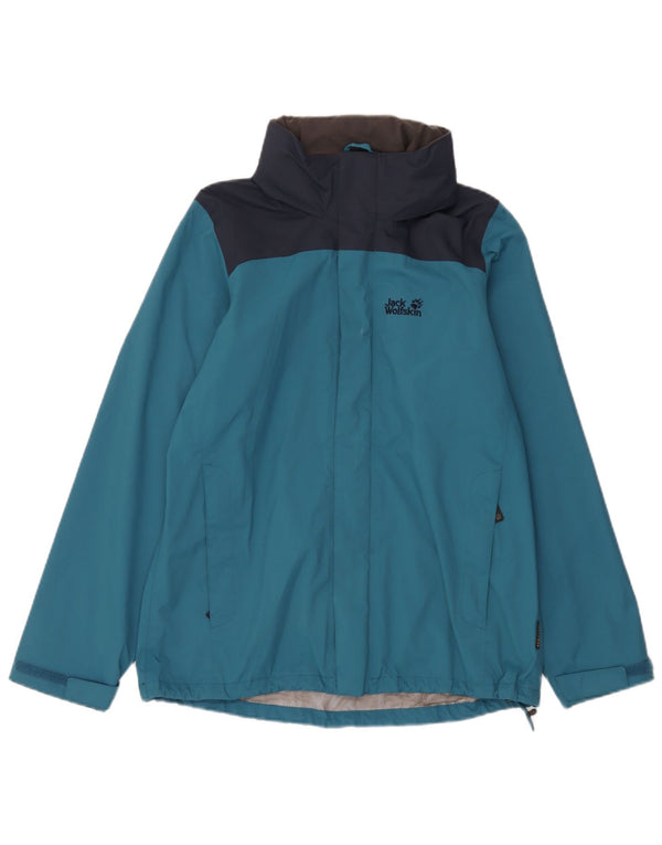 Jack Wolfskin Mens Hooded Rain Jacket UK 34 Small Blue Colourblock
