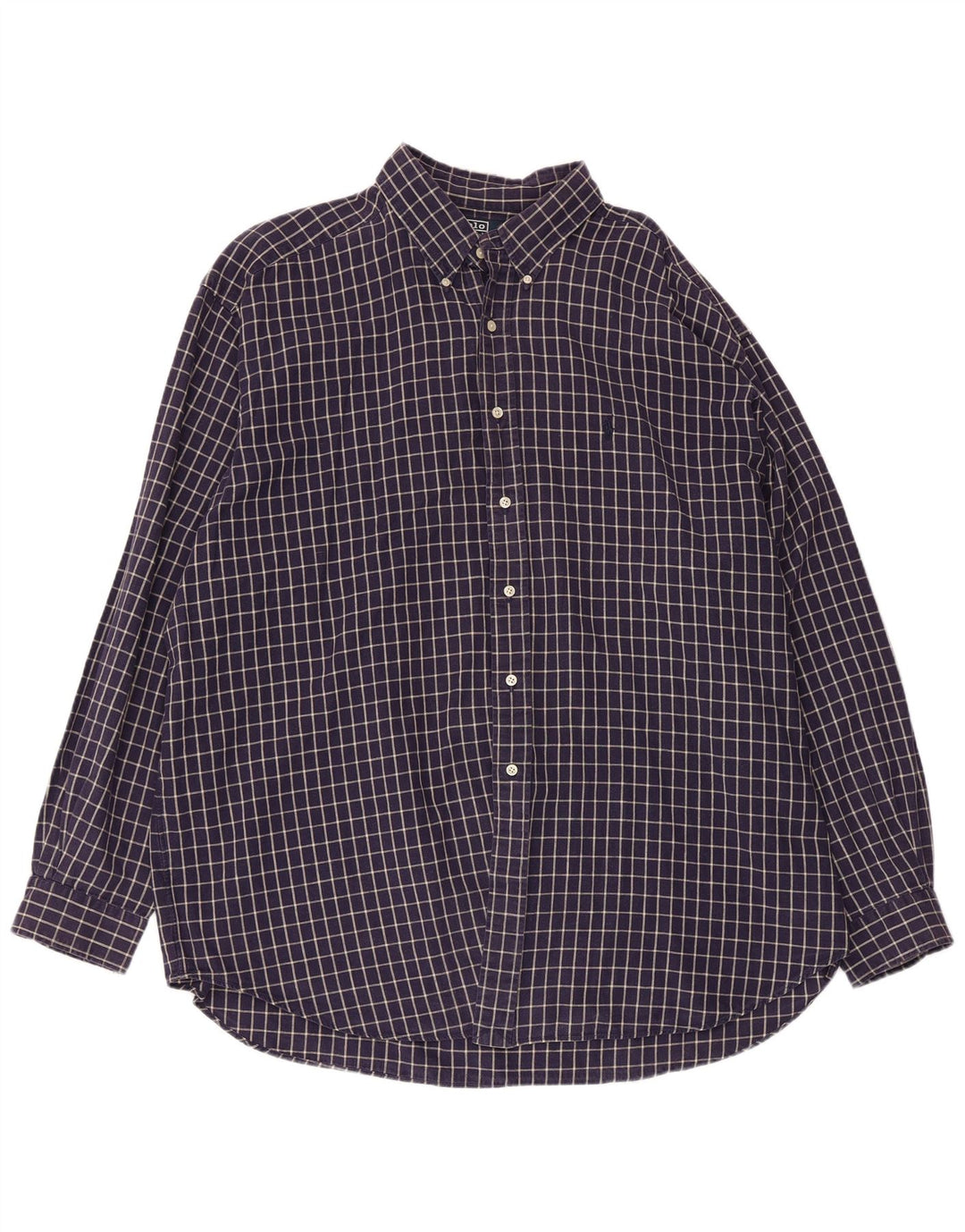 POLO RALPH LAUREN Mens Blaire Shirt 2XL Navy Blue Check Cotton