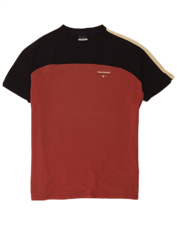 Trussardi Mens T-Shirt Top Medium Red Colourblock Polyamide