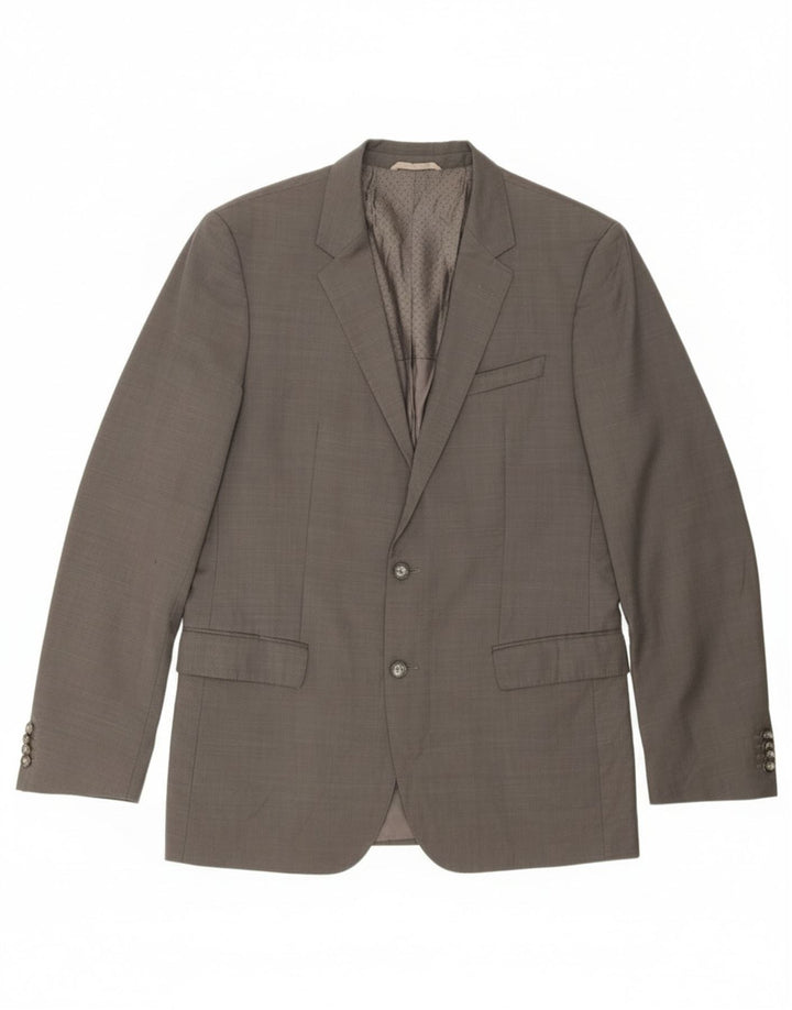 Hugo Boss Mens Longline 2 Button Blazer Jacket UK 42 XL Grey Wool