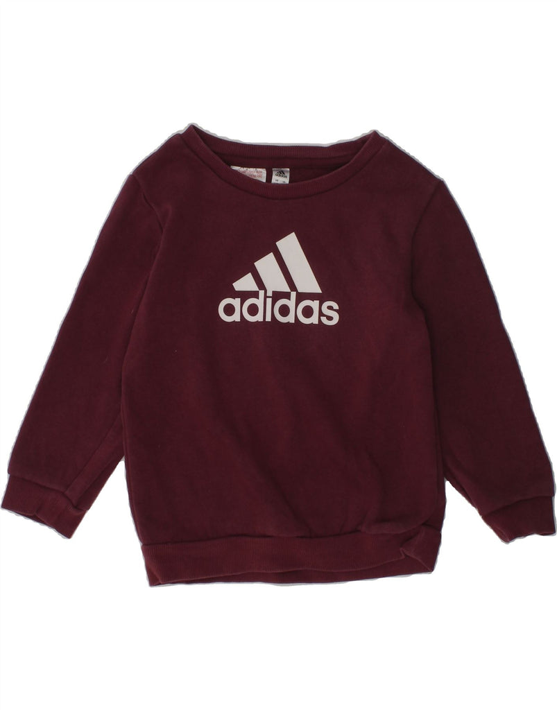 ADIDAS Girls Graphic Sweatshirt Jumper 2-3 Years Maroon Cotton | Vintage Adidas | Thrift | Second-Hand Adidas | Used Clothing | Messina Hembry 