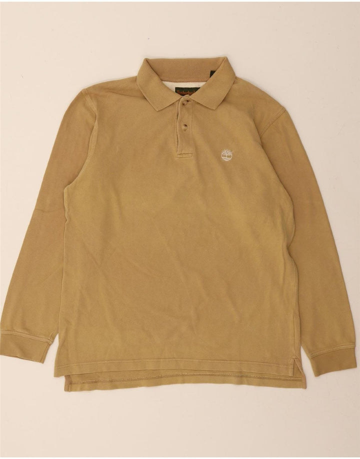 TIMBERLAND Mens Long Sleeve Polo Shirt Small Beige Cotton Vintage Timberland and Second-Hand Timberland from Messina Hembry 