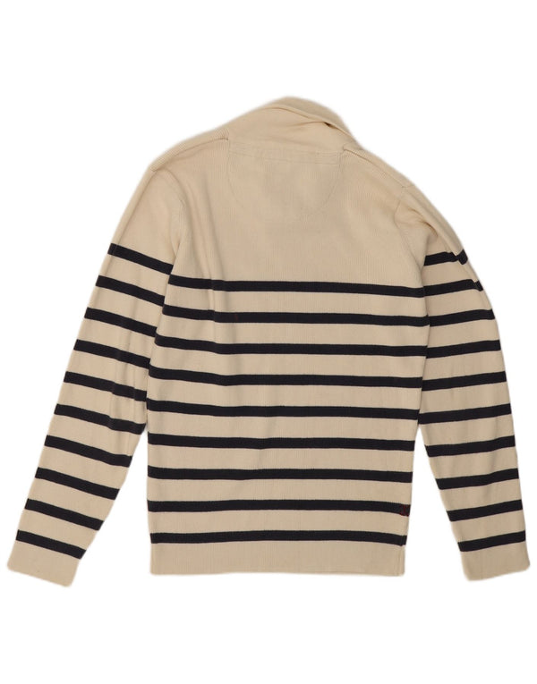 Jack & Jones Mens Shawl Neck Jumper Sweater Large White Striped Cotton