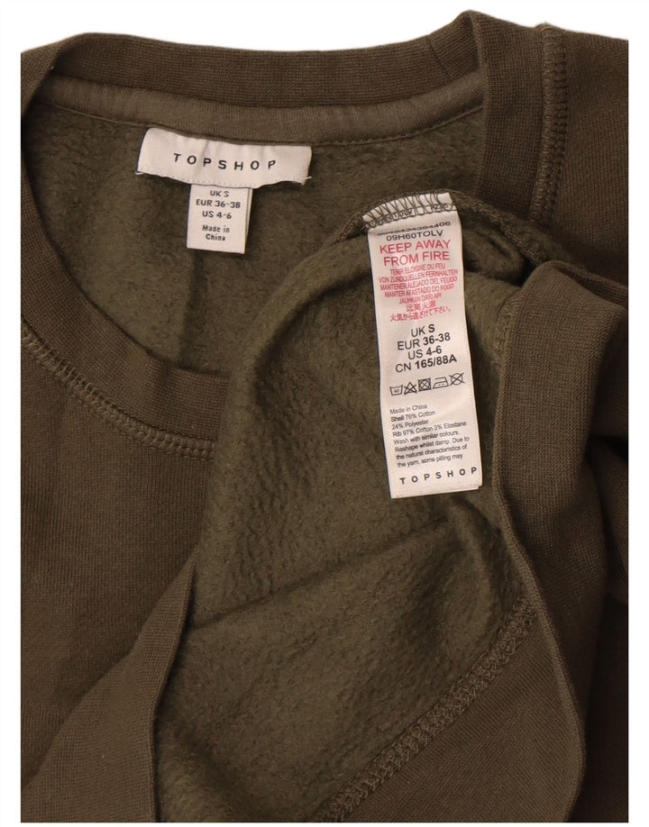 Topshop Womens Oversized Sweatshirt Jumper UK 10 Small Khaki Cotton
