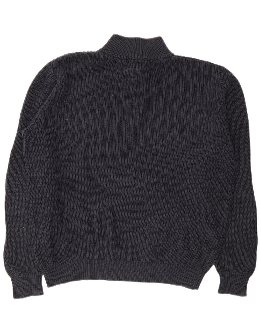 L.L.Bean Mens Button Neck Jumper Sweater Large Navy Blue Cotton