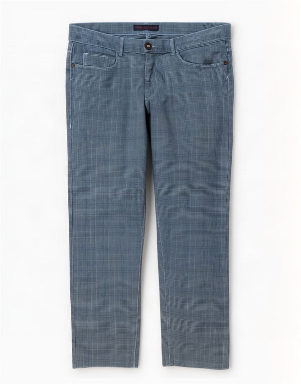 Trussardi Mens Straight Casual Trousers W38 L29 Blue Houndstooth Cotton