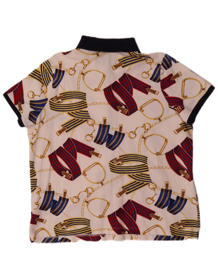 Ralph Lauren Womens Riding Abstract Pattern Polo shirt 2XL White Cotton
