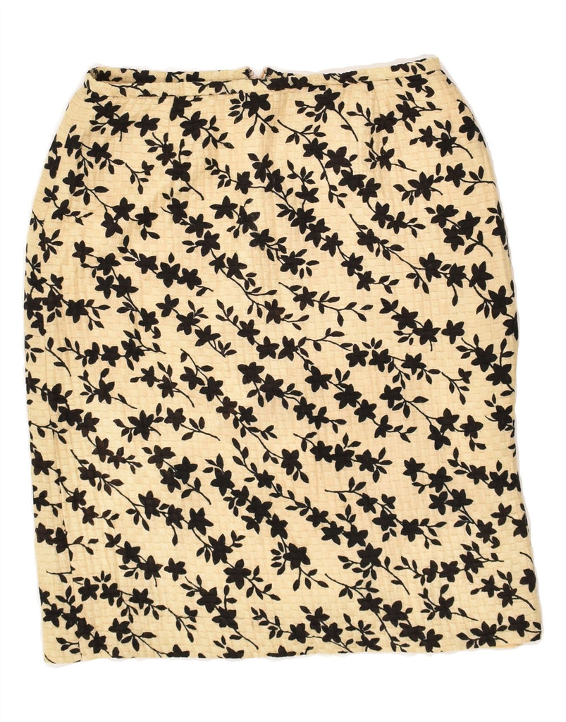 MAX MARA Womens Straight Skirt UK 10 Small W26 Beige Floral Cotton | Vintage Max Mara | Thrift | Second-Hand Max Mara | Used Clothing | Messina Hembry 