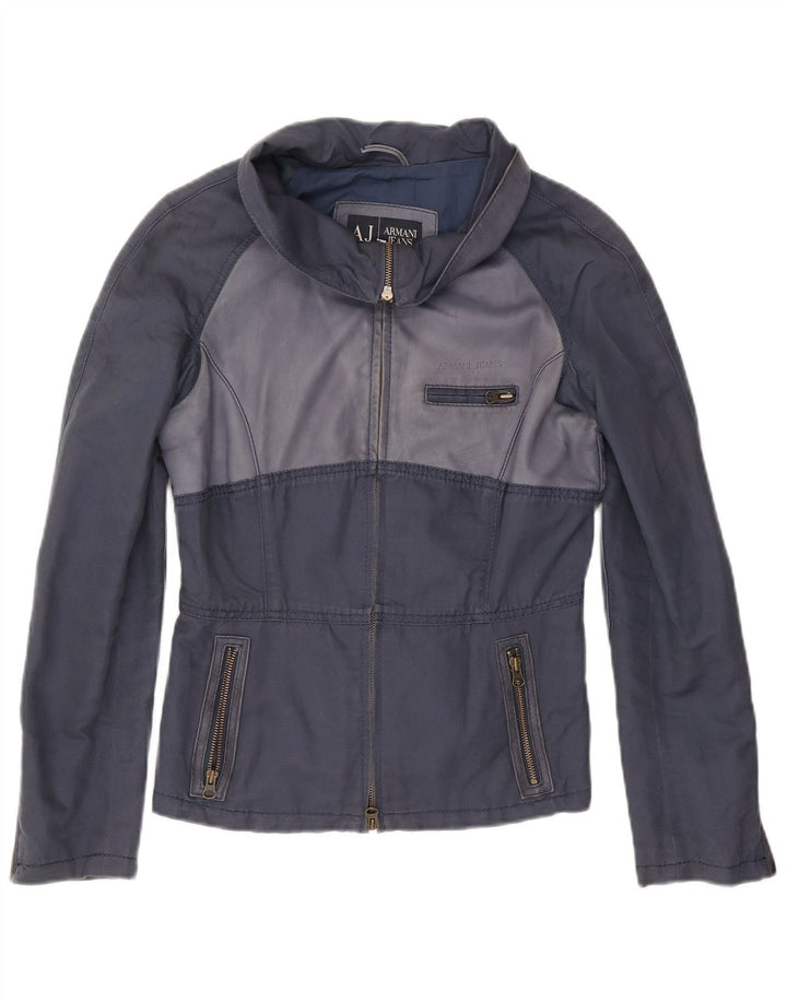 Armani Jeans Womens Bomber Jacket UK 14 Medium Navy Blue Cotton