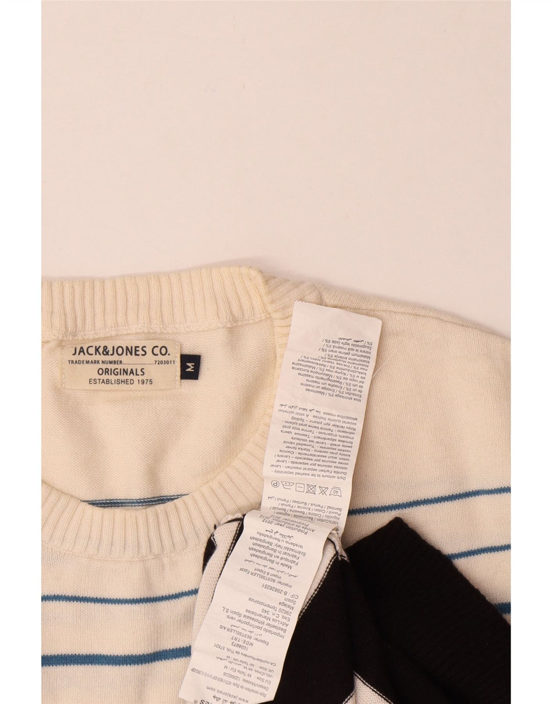 Jack & Jones Mens Crew Neck Jumper Sweater Medium Black Colourblock Cotton