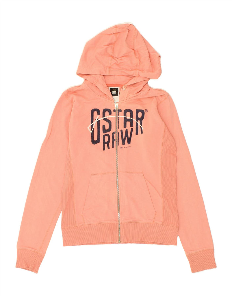 G-STAR Womens Graphic Zip Hoodie Sweater UK 10 Small Orange Cotton | Vintage G-Star | Thrift | Second-Hand G-Star | Used Clothing | Messina Hembry 