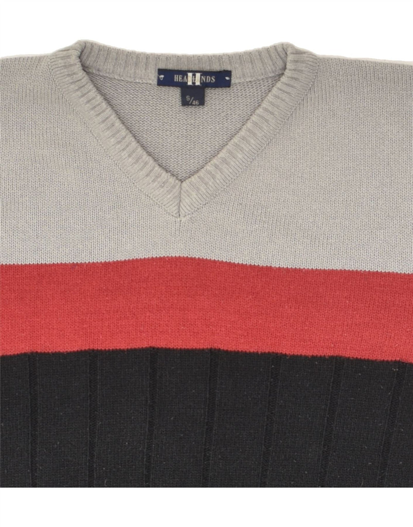 VINTAGE Mens V-Neck Jumper Sweater IT 46 Small Black Colourblock Cotton | Vintage Vintage | Thrift | Second-Hand Vintage | Used Clothing | Messina Hembry 