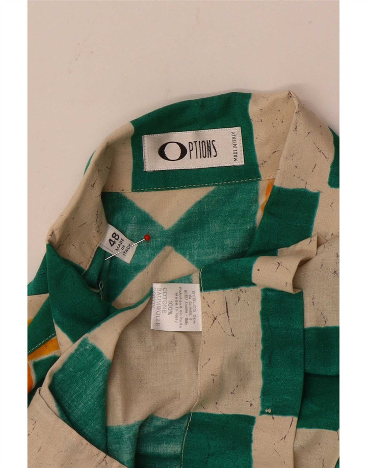 Options Mens Short Sleeve Shirt IT 48 Medium Green Geometric Cotton
