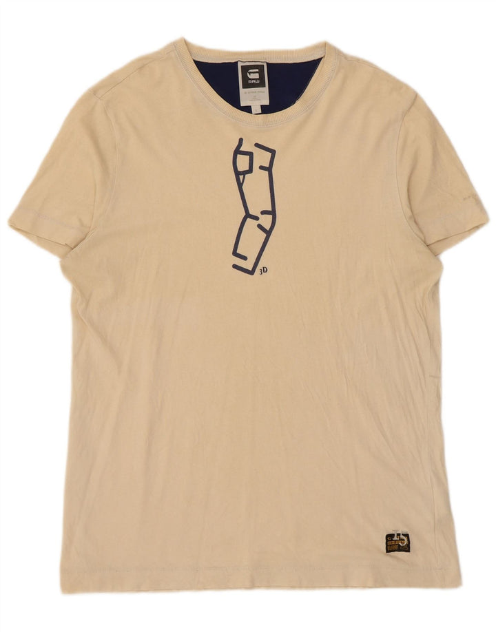 G-Star Mens Graphic T-Shirt Top Large Beige Cotton