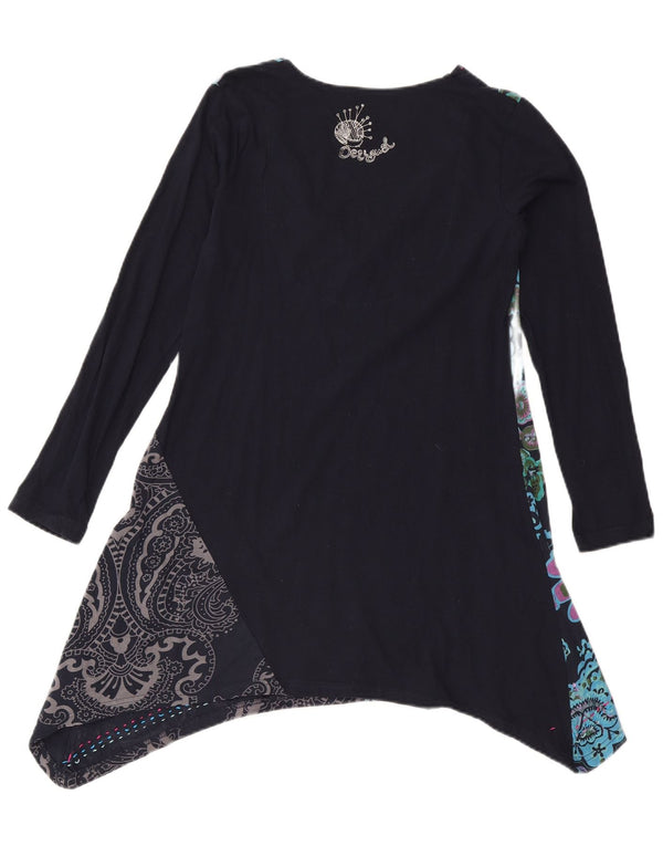 Desigual Womens Long Sleeve Tunic Dress UK 18 XL Navy Blue Floral