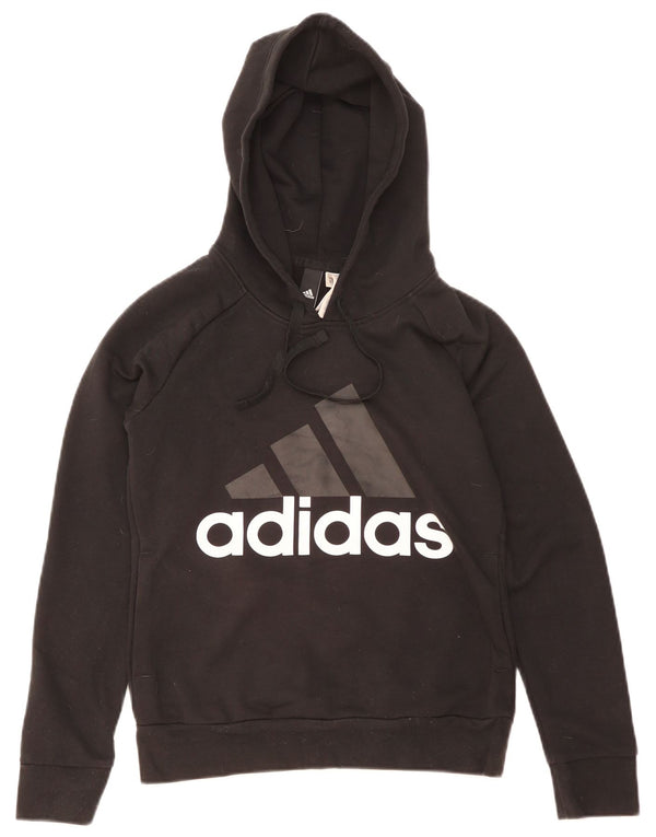 Adidas Womens Graphic Hoodie Jumper UK 4/6 XS Black Cotton