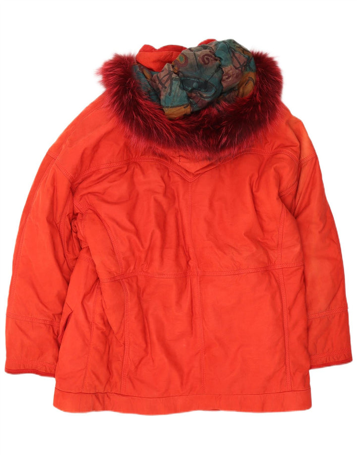 VINTAGE Womens Oversized Hooded Leather Jacket IT 44 Medium Red Leather
