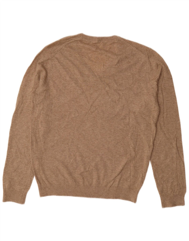BENETTON Mens V-Neck Jumper Sweater Large Beige