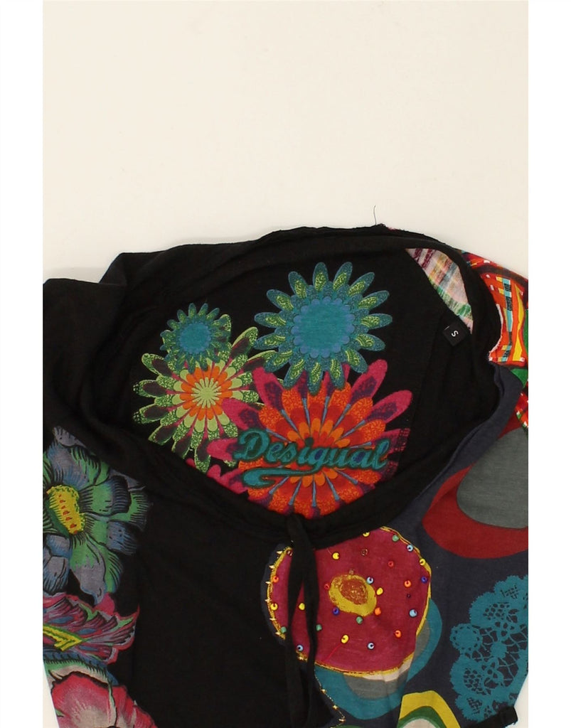 DESIGUAL Womens Graphic Blouse Top UK 10 Small Black Floral Cotton | Vintage Desigual | Thrift | Second-Hand Desigual | Used Clothing | Messina Hembry 