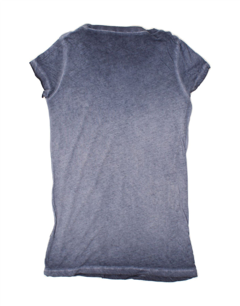 MARLBORO CLASSICS Womens Graphic T-Shirt Top UK 8 Small Blue Striped | Vintage Marlboro Classics | Thrift | Second-Hand Marlboro Classics | Used Clothing | Messina Hembry 