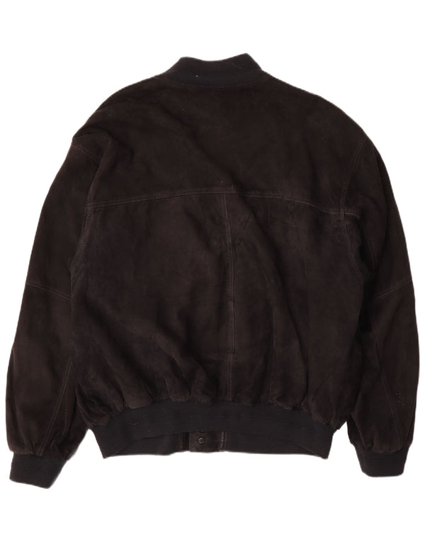 VINTAGE Mens Suede Bomber Jacket IT 56 3XL Black Leather