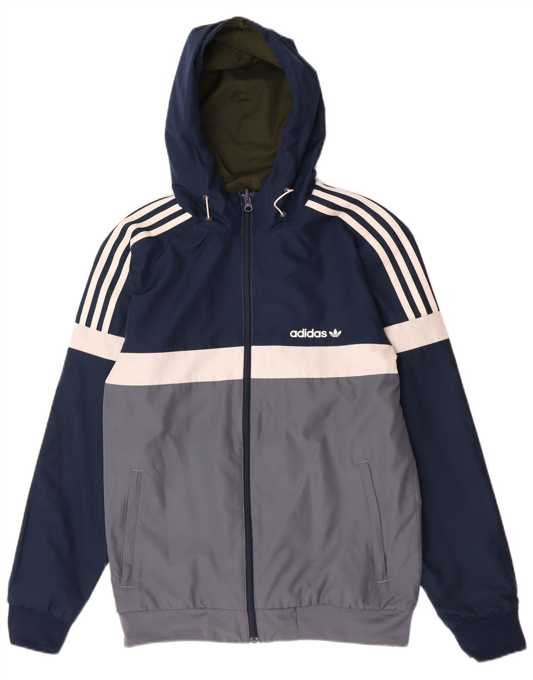 Adidas Mens Hooded Bomber Reversible Jacket UK 36 Small Khaki Polyester