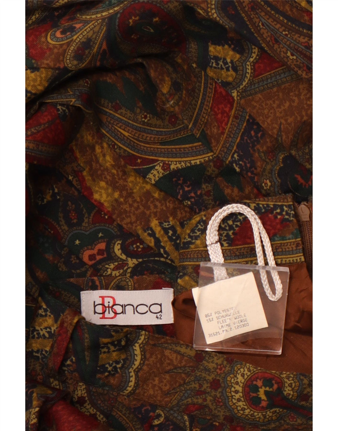 BIANCA Womens Pleated Skirt IT 42 Medium W30  Brown Paisley Polyester