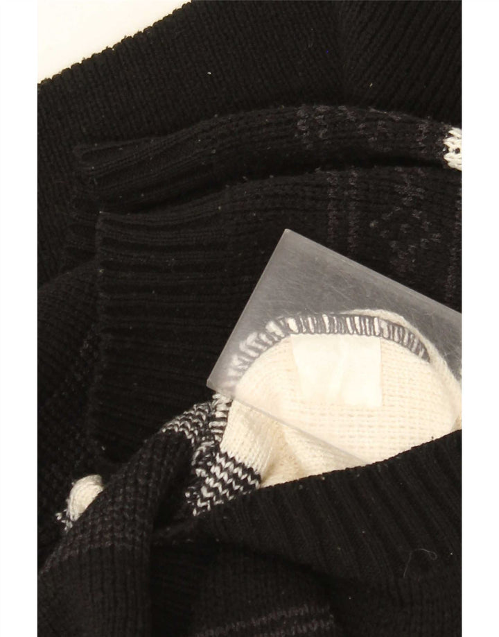 Vintage Mens Graphic Zip Neck Jumper Sweater Large Black Colourblock