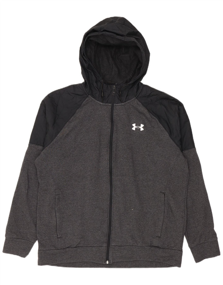 Under Armour Mens Zip Hoodie Sweater Large Grey Cotton