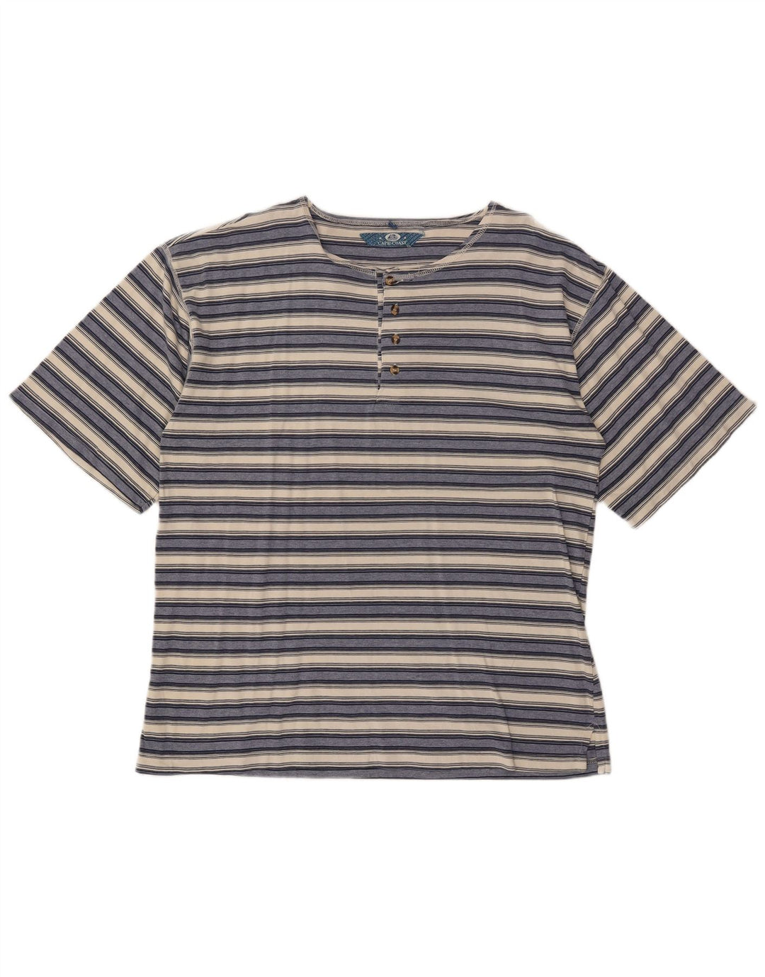 VINTAGE Mens T-Shirt Top XL Navy Blue Striped Cotton