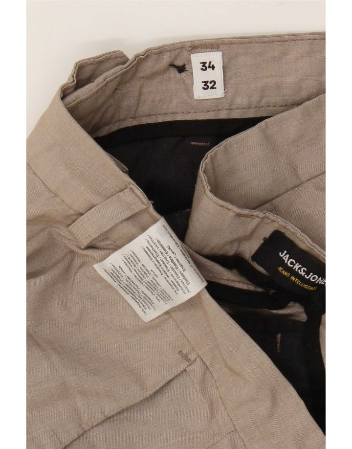 Jack & Jones Mens Tapered Chino Trousers W34 L32 Beige Polyester