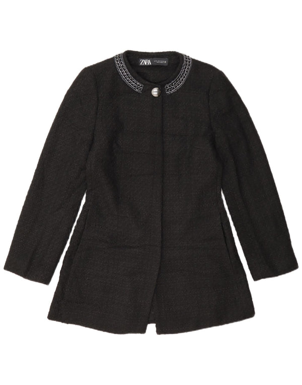 Zara Womens Overcoat UK 12 Medium Black Polyester