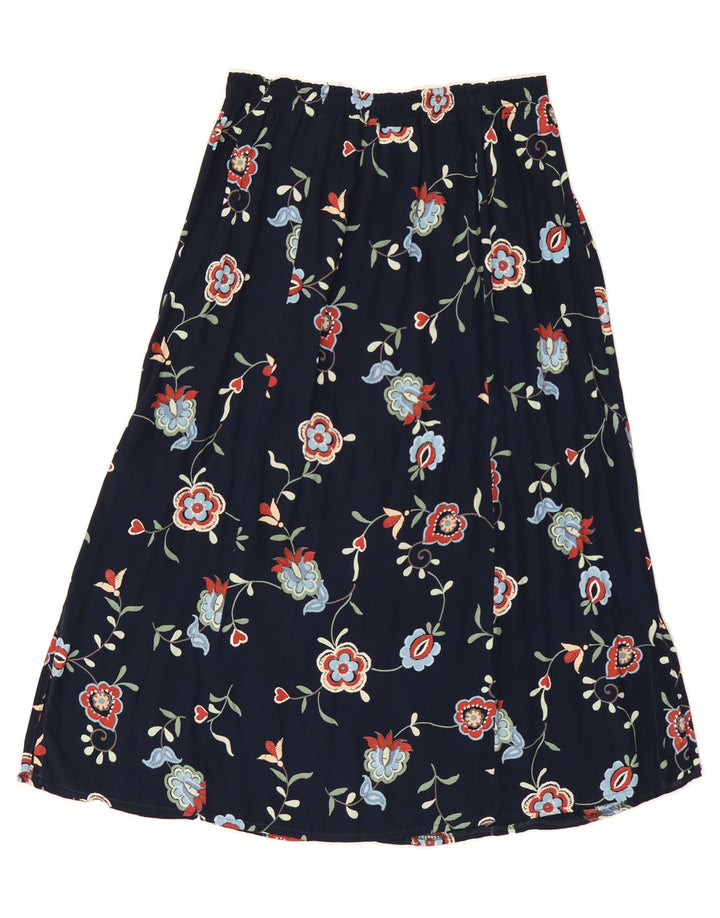 VINTAGE Womens Maxi Flared Skirt W28 Medium  Navy Blue Floral Viscose Vintage Vintage and Second-Hand Vintage from Messina Hembry 