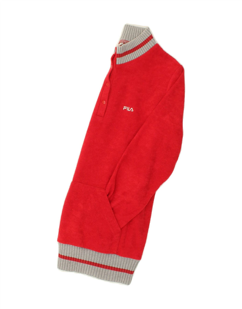 FILA Womens Button Neck Fleece Jumper UK 18 Small Red Polyester | Vintage Fila | Thrift | Second-Hand Fila | Used Clothing | Messina Hembry 