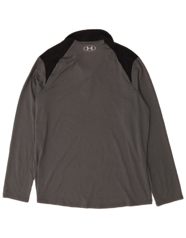 Under Armour Mens Zip Neck Pullover Tracksuit Top Large Grey Colourblock
