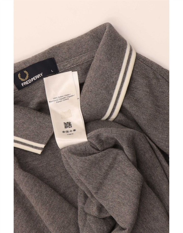 Fred Perry Mens Polo Shirt Large Grey Flecked Cotton