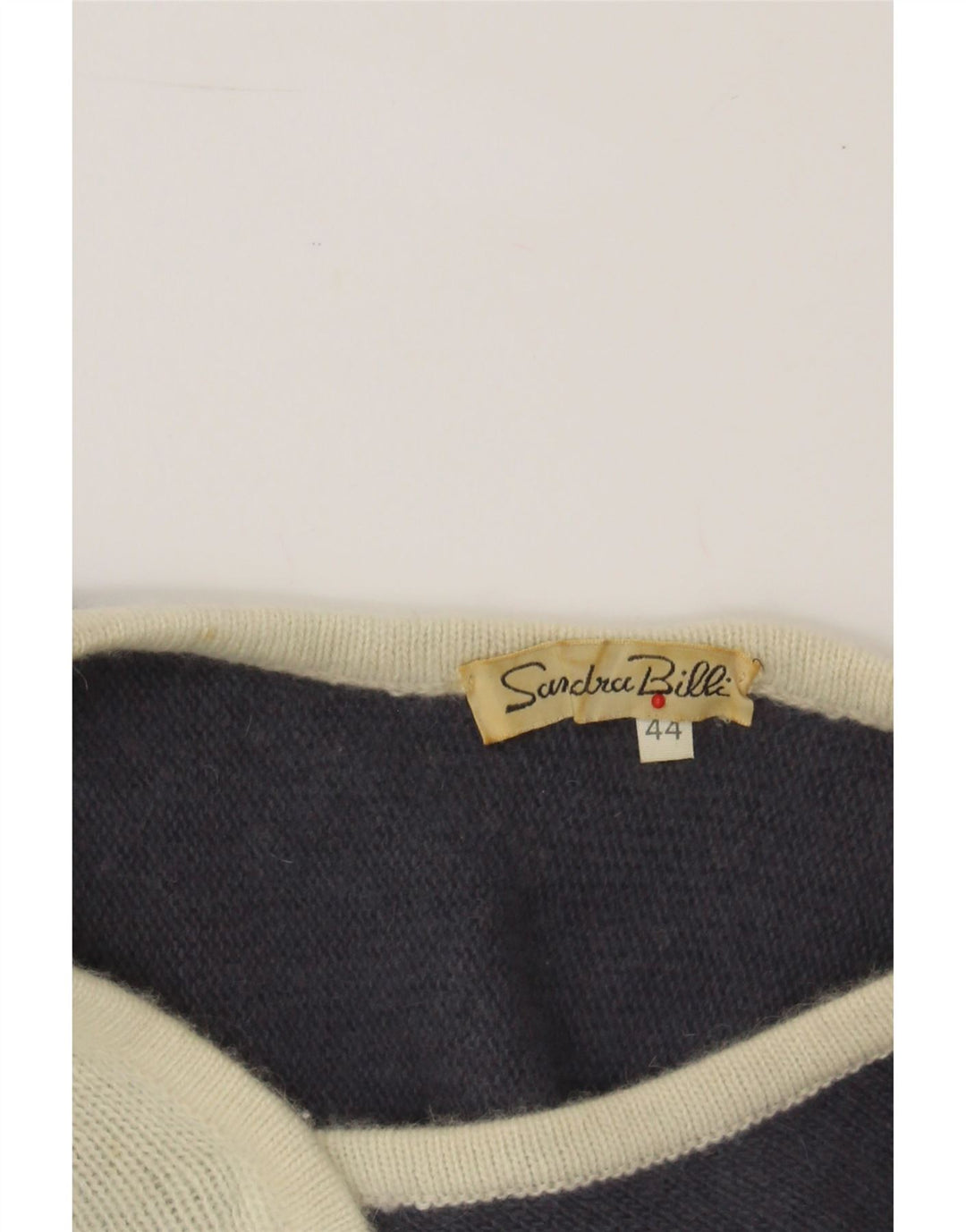 VINTAGE Womens V-Neck Jumper Sweater IT 44 Medium Navy Blue Colourblock Vintage Vintage and Second-Hand Vintage from Messina Hembry 