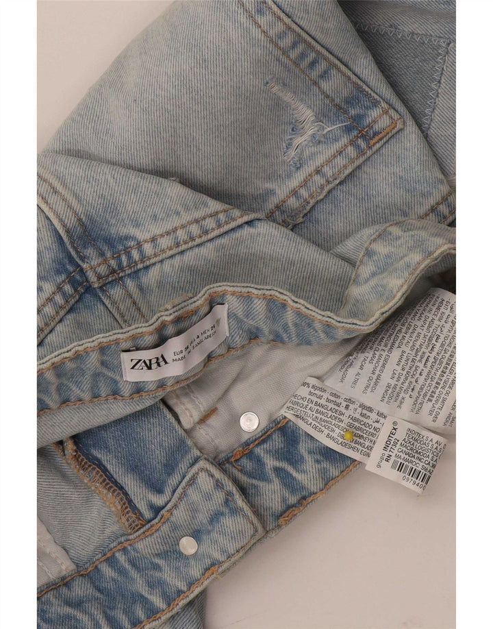 Zara Womens Distressed Denim Shorts EU 36 XS W26 Blue Patchwork Cotton
