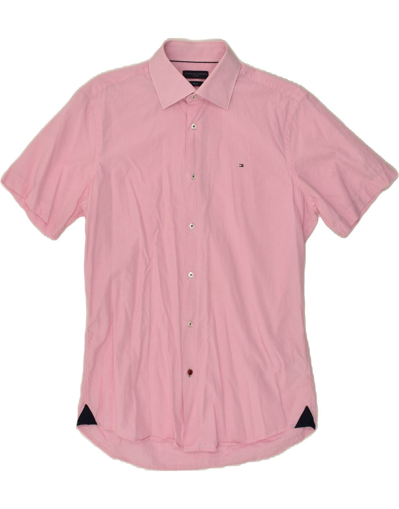 TOMMY HILFIGER Mens Fitted Short Sleeve Shirt UK 38 15 Medium Pink Check Vintage Tommy Hilfiger and Second-Hand Tommy Hilfiger from Messina Hembry 