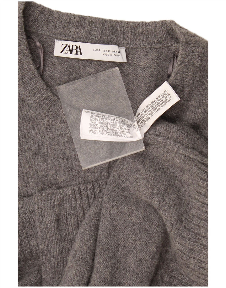 Zara Womens Cardigan Sweater UK 10 Small Grey Flecked Wool