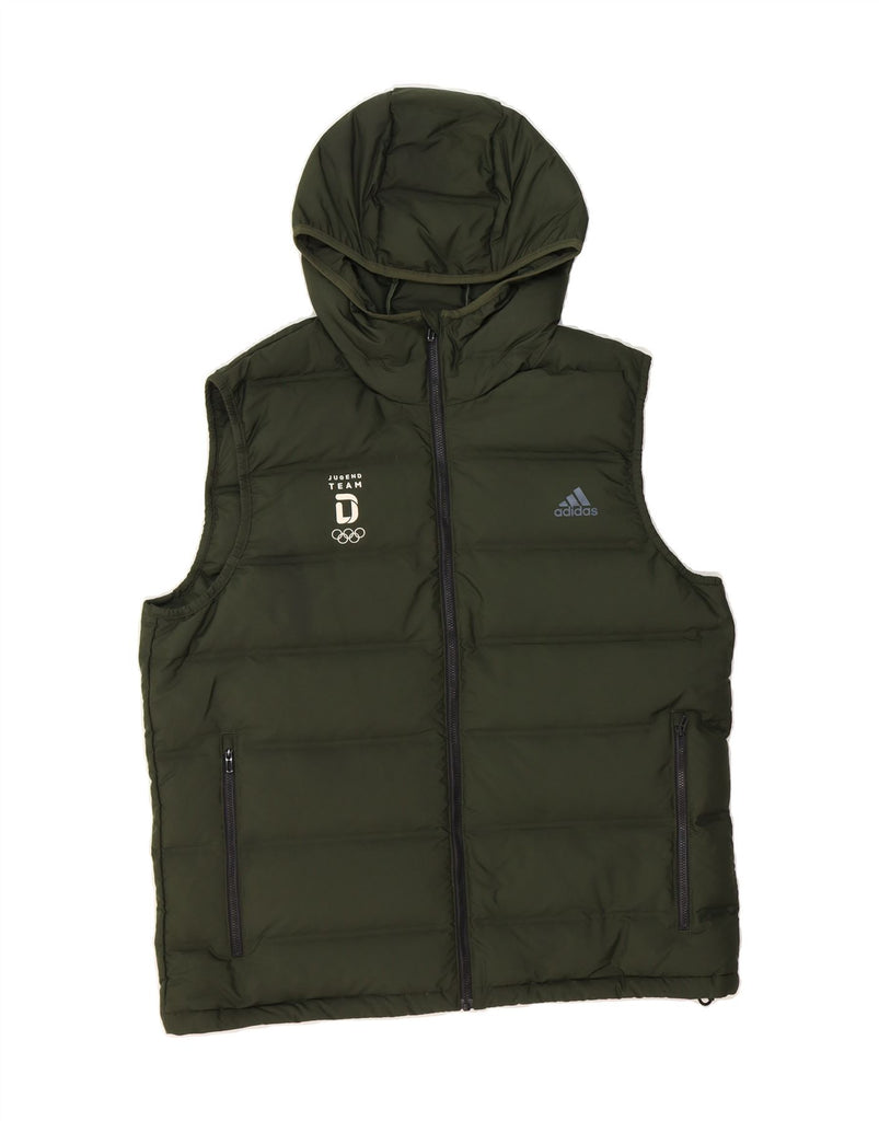 ADIDAS Mens Hooded Padded Gilet UK 40 Large Green Polyester Vintage Adidas and Second-Hand Adidas from Messina Hembry 