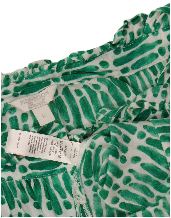 MONSOON Womens Oversized Crop Shirt Blouse UK 16 Large Green Striped