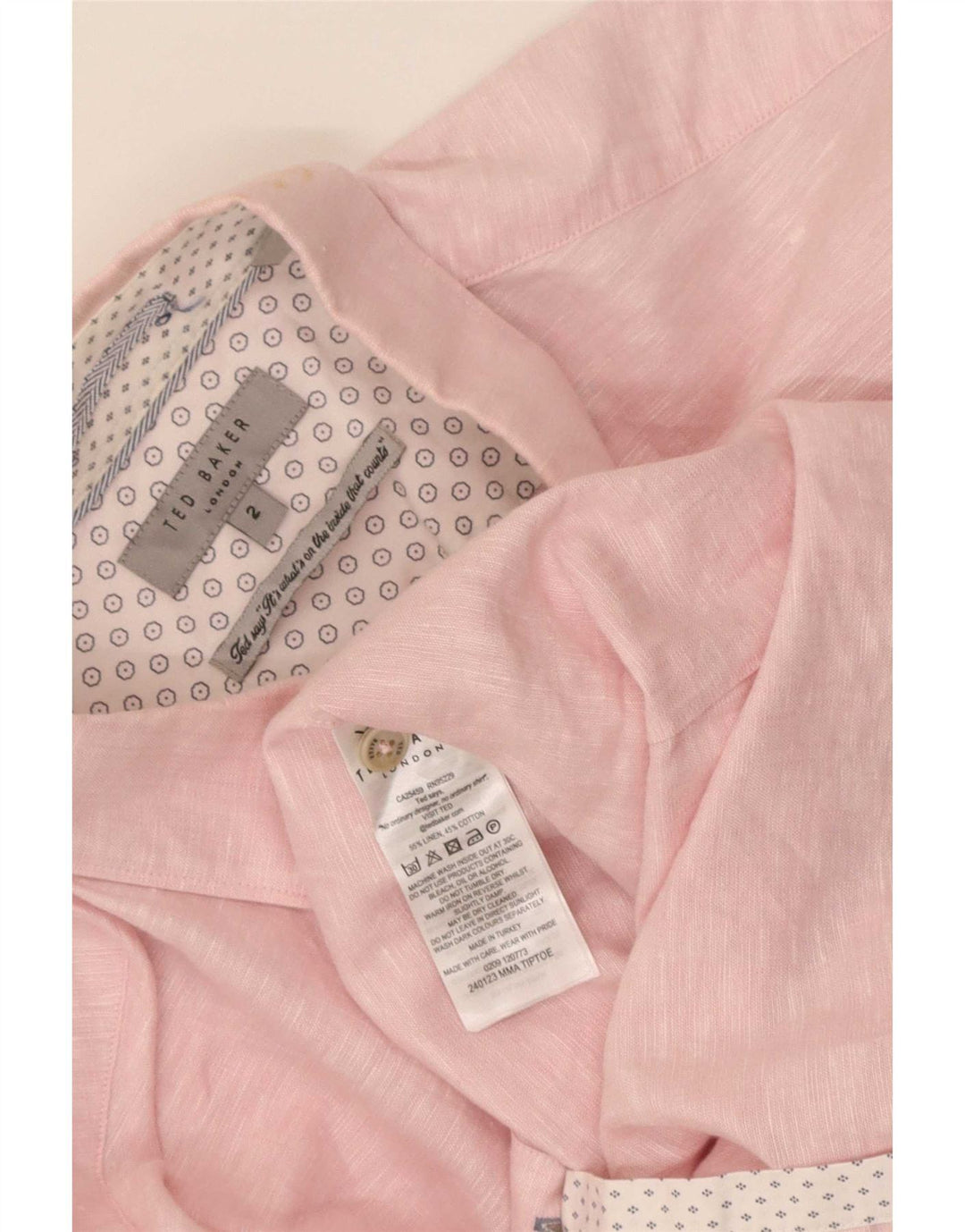 Ted Baker Mens Shirt Size 2 Small Pink Linen