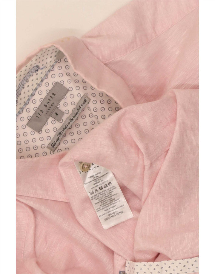 Ted Baker Mens Shirt Size 2 Small Pink Linen